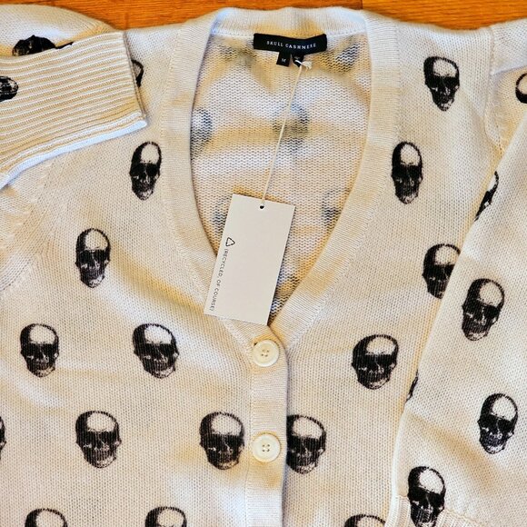 NWT Skull Cashmere Chalk  Charcoal Button Down Cardigan Sweater MEDIUM $480 - Picture 2 of 6